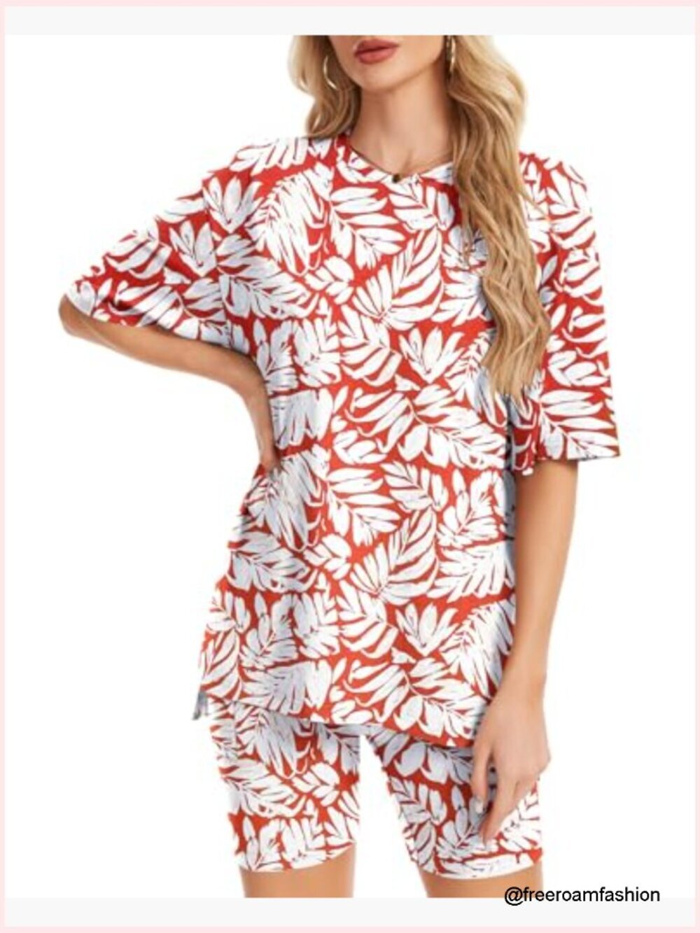 Women's Two Piece Lounge Set Crew Neck Short Sleeve Oversized Shorts Set - Picture 6 of 7